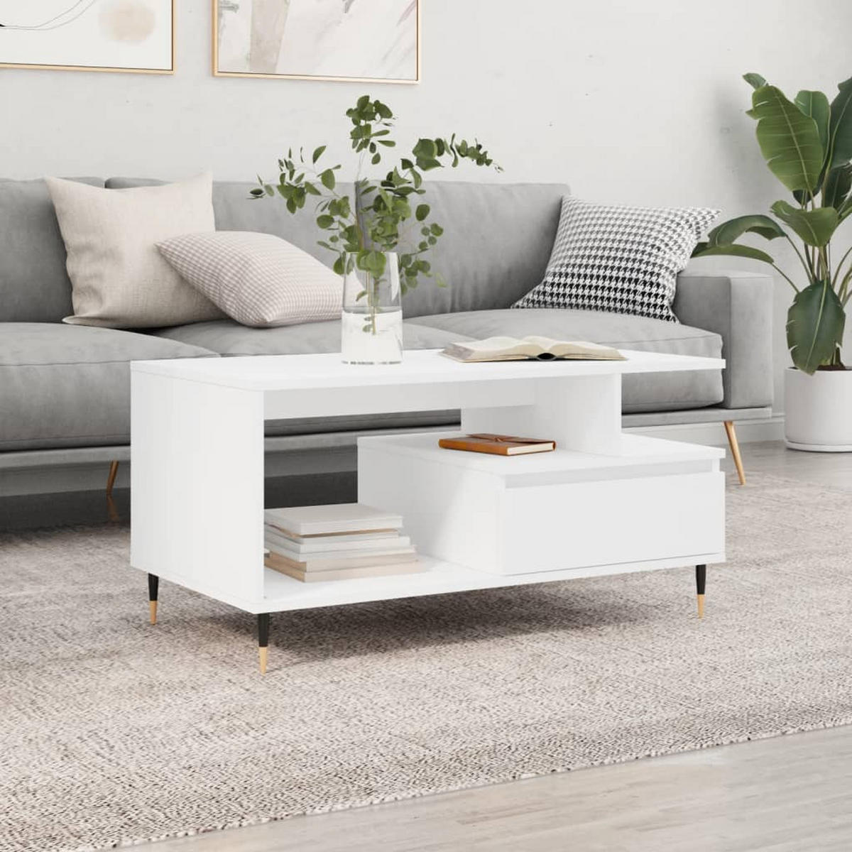 COUCHTISCH Weiß 90x49x45 cm Holzwerkstoff - Weiß, Holzwerkstoff (49/90/45cm) - furnicato