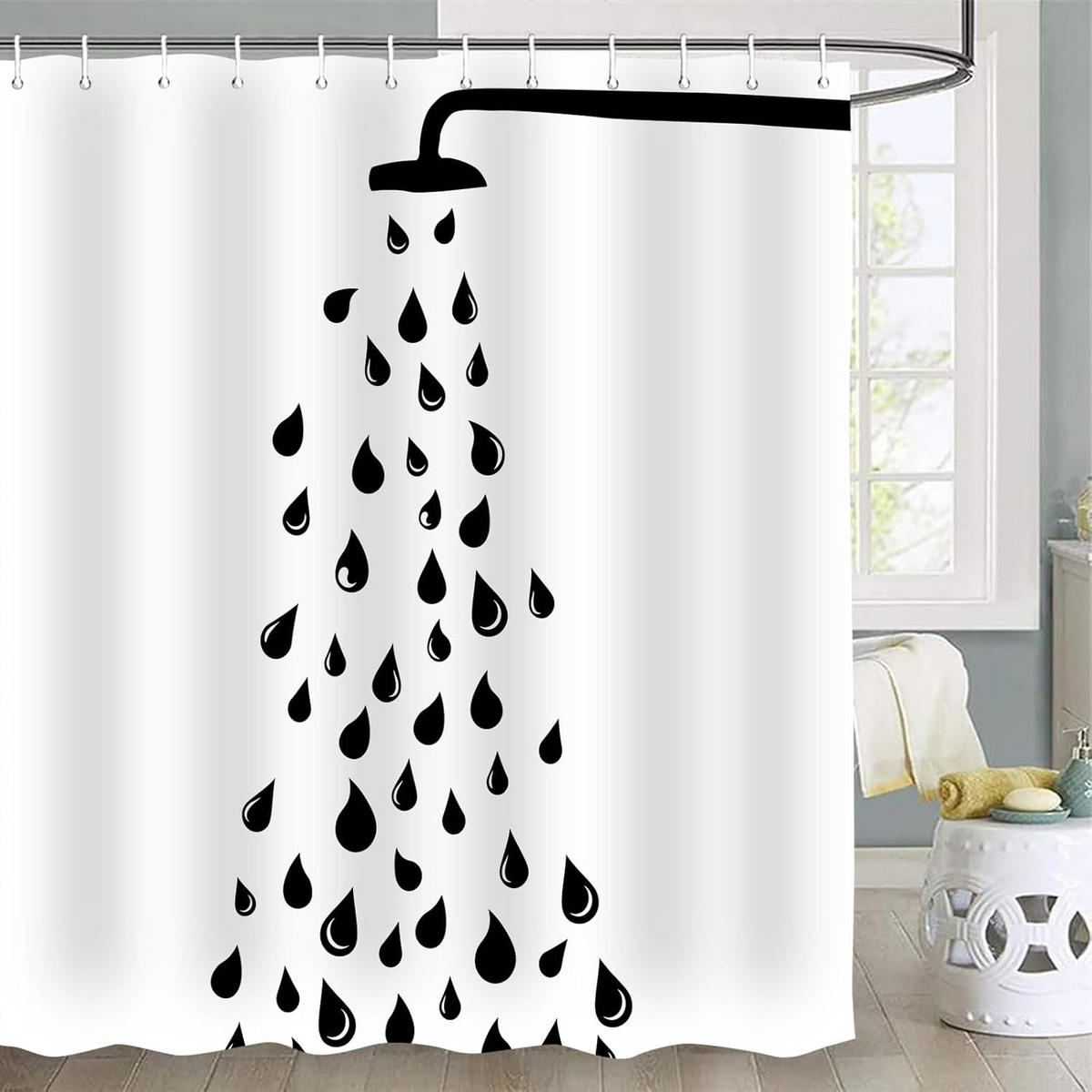 DUSCHVORHANG Weiß und Schwarz bedruckt wasserdicht maschinenwaschbar - Weiß, Textil (180/180cm) - MCBOSON