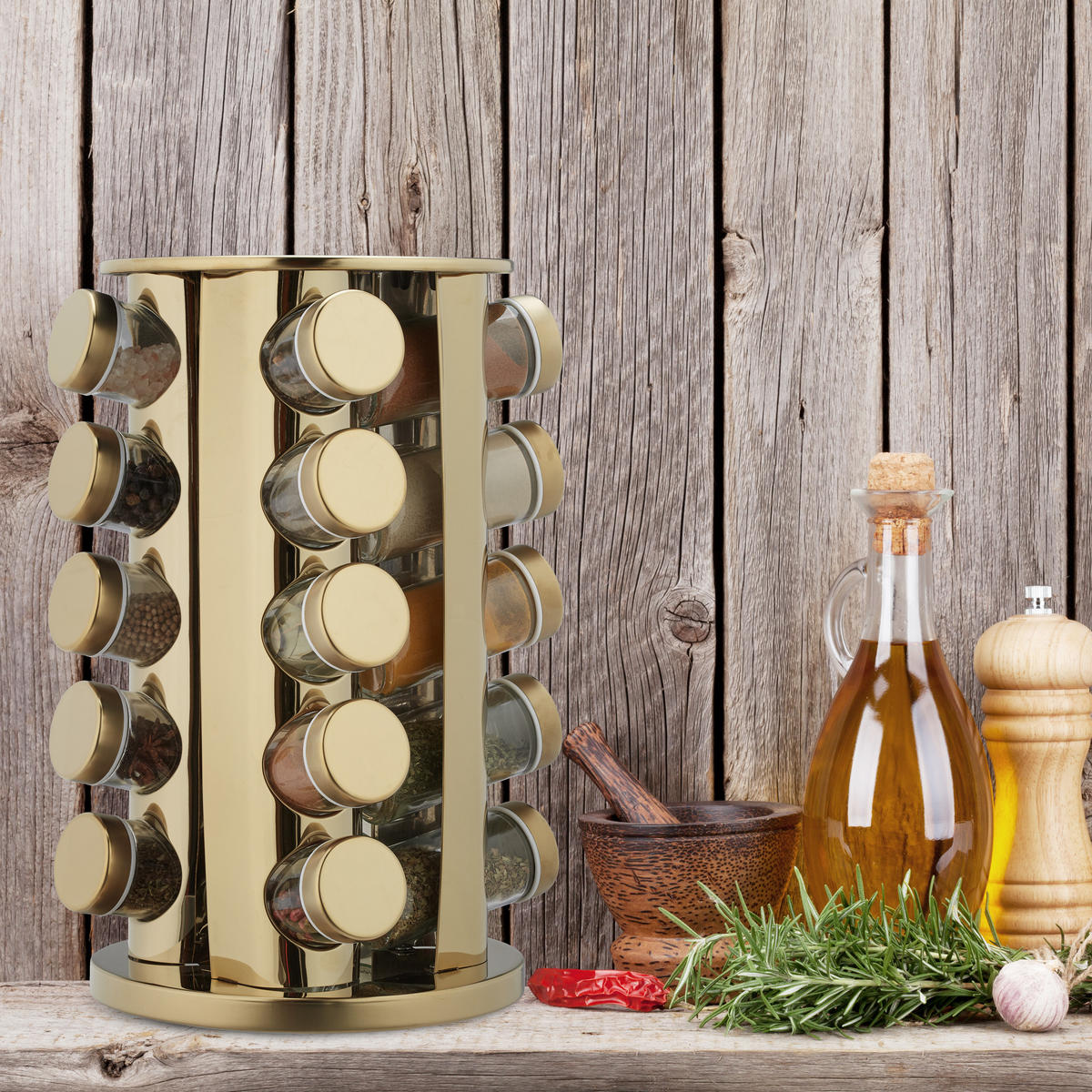 21-DIELNY stojan na korenie - viacfarebná, kov/sklo (23/33.5/23cm) - Relaxdays