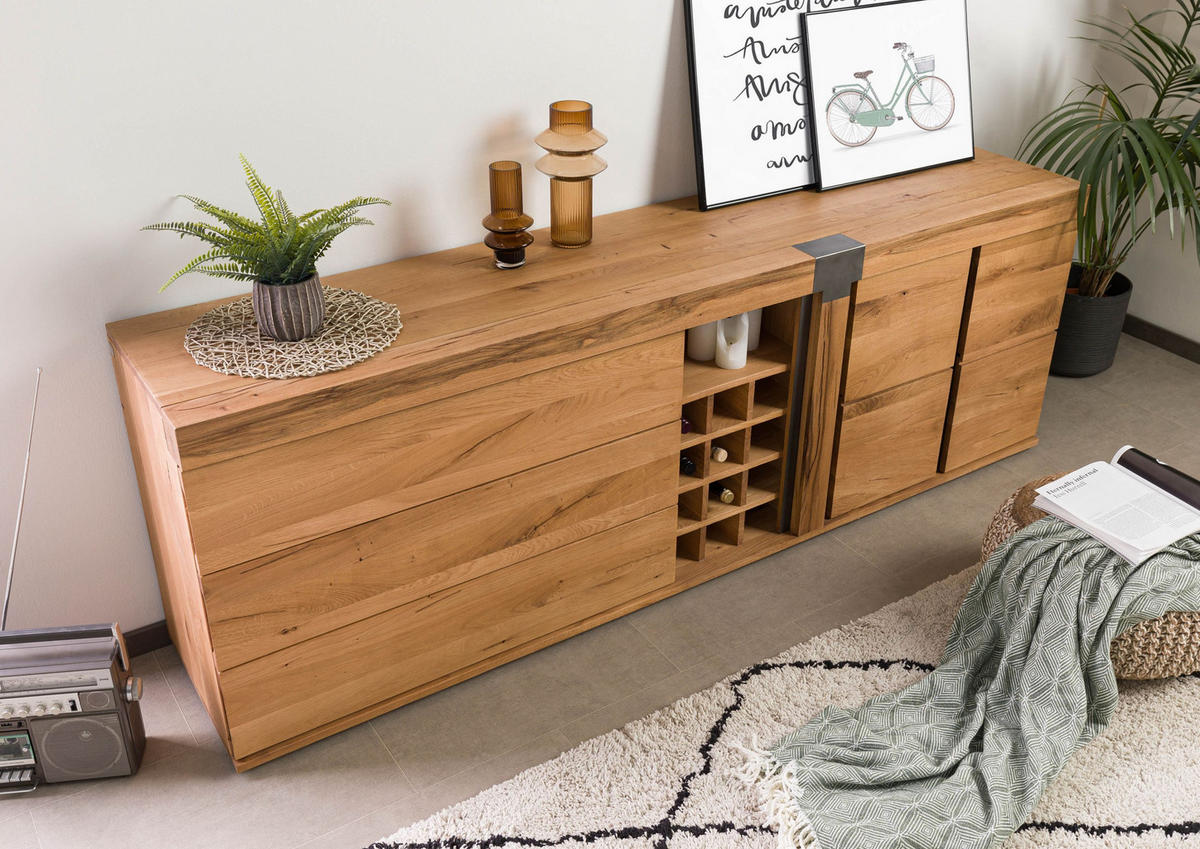 SIDEBOARD Wild-/Zerreiche 220x45x75 natur geölt NEW AMSTERDAM #17 - Braun, Holz (220/75/45cm) - Massivmoebel24