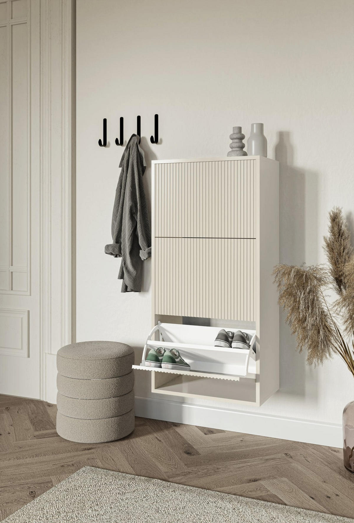 WAND-SCHUHSCHRANK Veldio mit 3 Klappen Greige 50 cm - Taupe, Holzwerkstoff (50/103/30cm) - Selsey