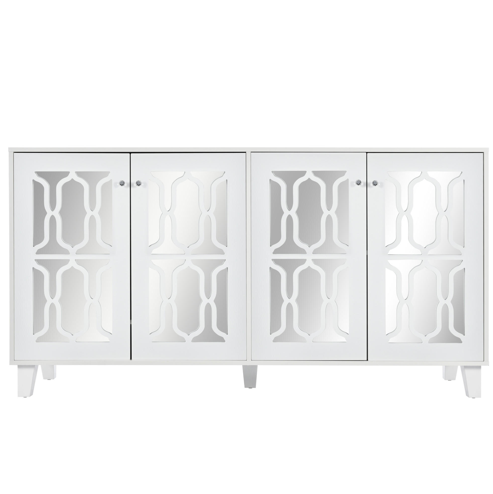 SIDEBOARD in Weiß mit verspiegelter Oberfläche, 4 Türen und kristallförmigen Glasgriffen, 160/40/84 cm, Weiß - Weiß, Holzwerkstoff (160/84/40cm) - Redom