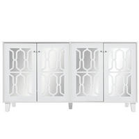 SIDEBOARD in Weiß mit verspiegelter Oberfläche, 4 Türen und kristallförmigen Glasgriffen, 160/40/84 cm, Weiß - Weiß, Holzwerkstoff (160/84/40cm) - Redom