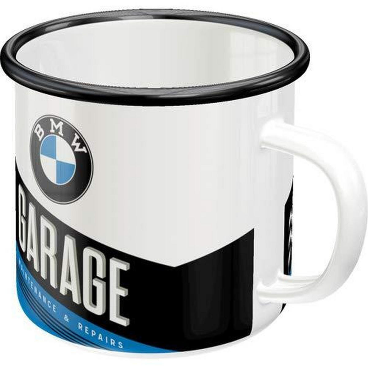 EMAILLE-BECHER 360 ml BMW Garage - Blau/Schwarz, Metall (0.36L) - Nostalgic-Art