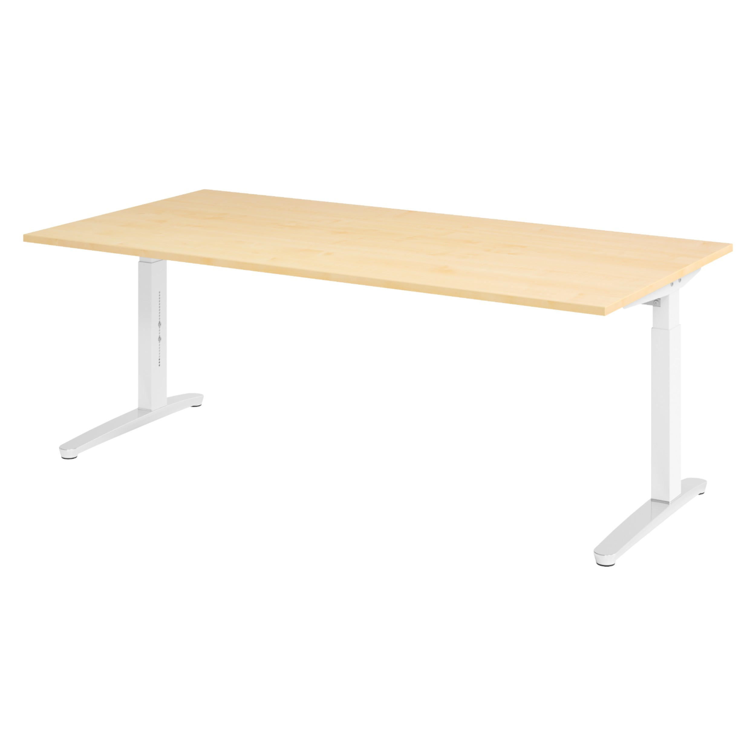 bümö Schreibtisch Ahorn, Weiß, Silber 200x74x100 cm