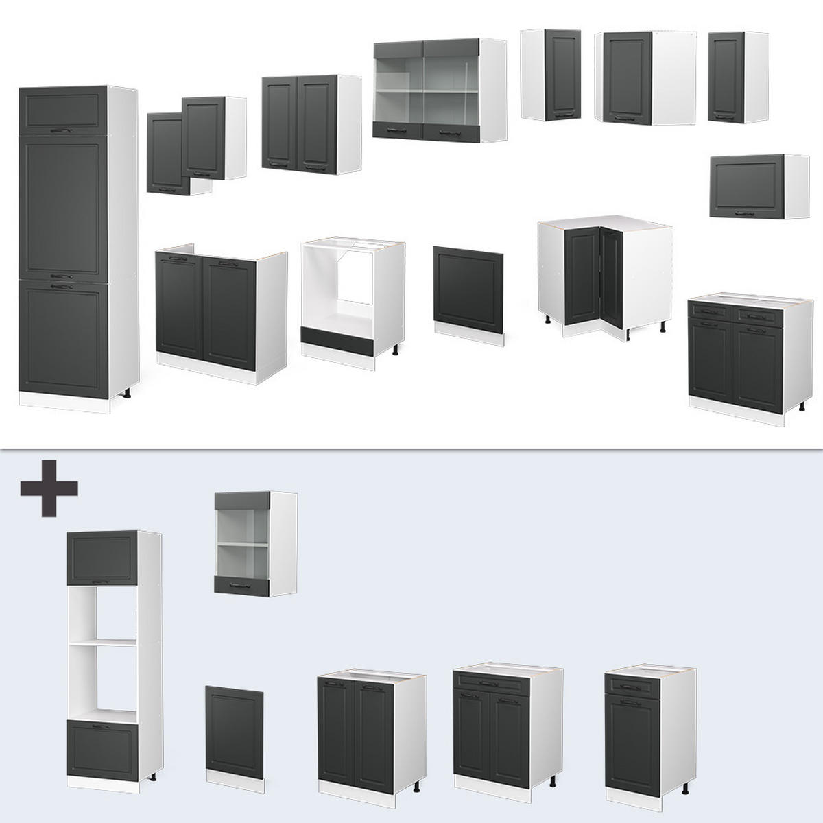 ECKKÜCHE R-Line Anthrazit Landhaus/Weiß 227 x 287 cm ohne AP - Dunkelgrau/Weiß, Holzwerkstoff (287/81.6/46cm) - Vicco