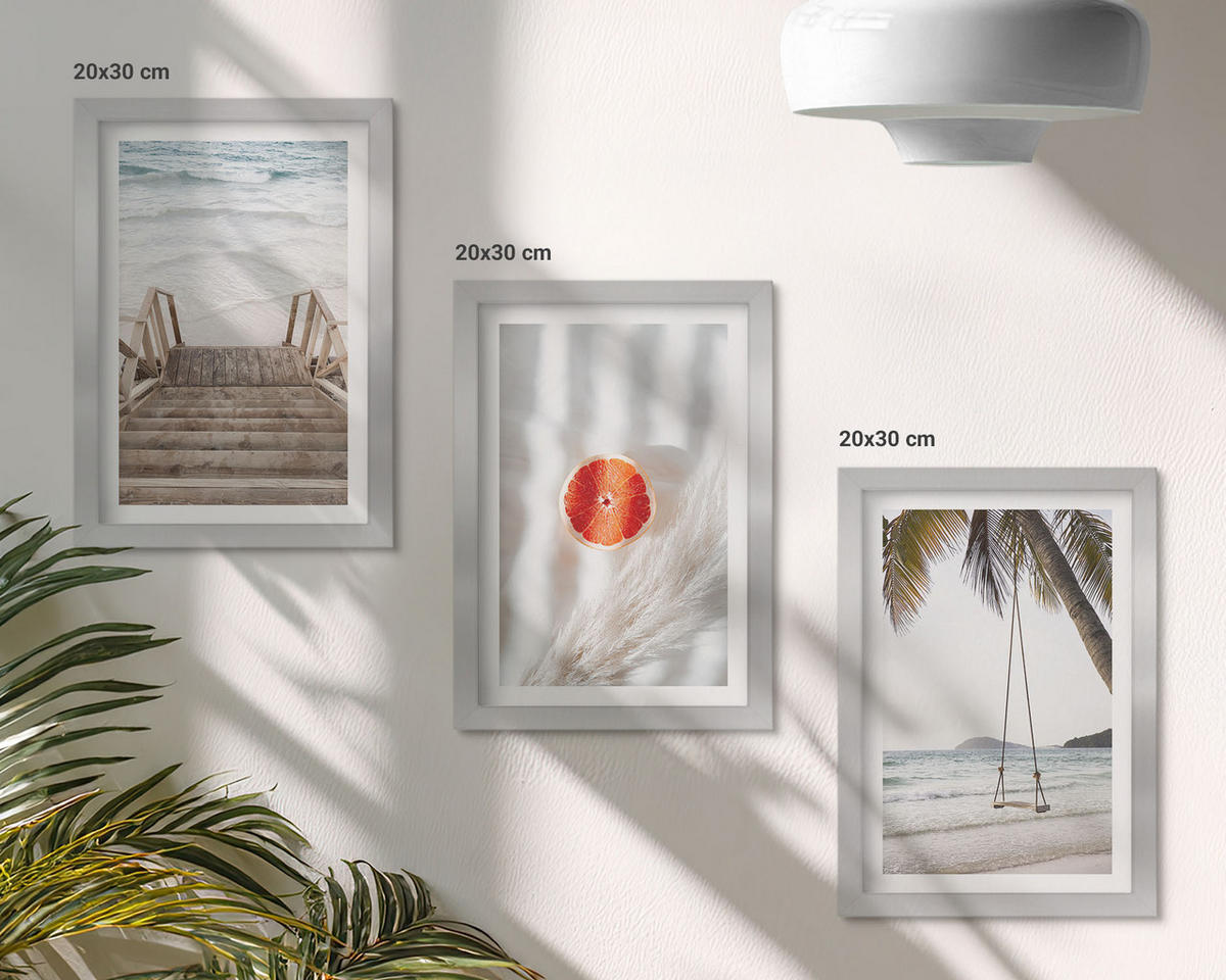 WANDBILDER 3er Set - 20x30 cm Silberner Rahmen - Strandtreppe aus Holz, Urlaub - Silberfarben, Kunststoff (20/30cm) - ArtPrintCave