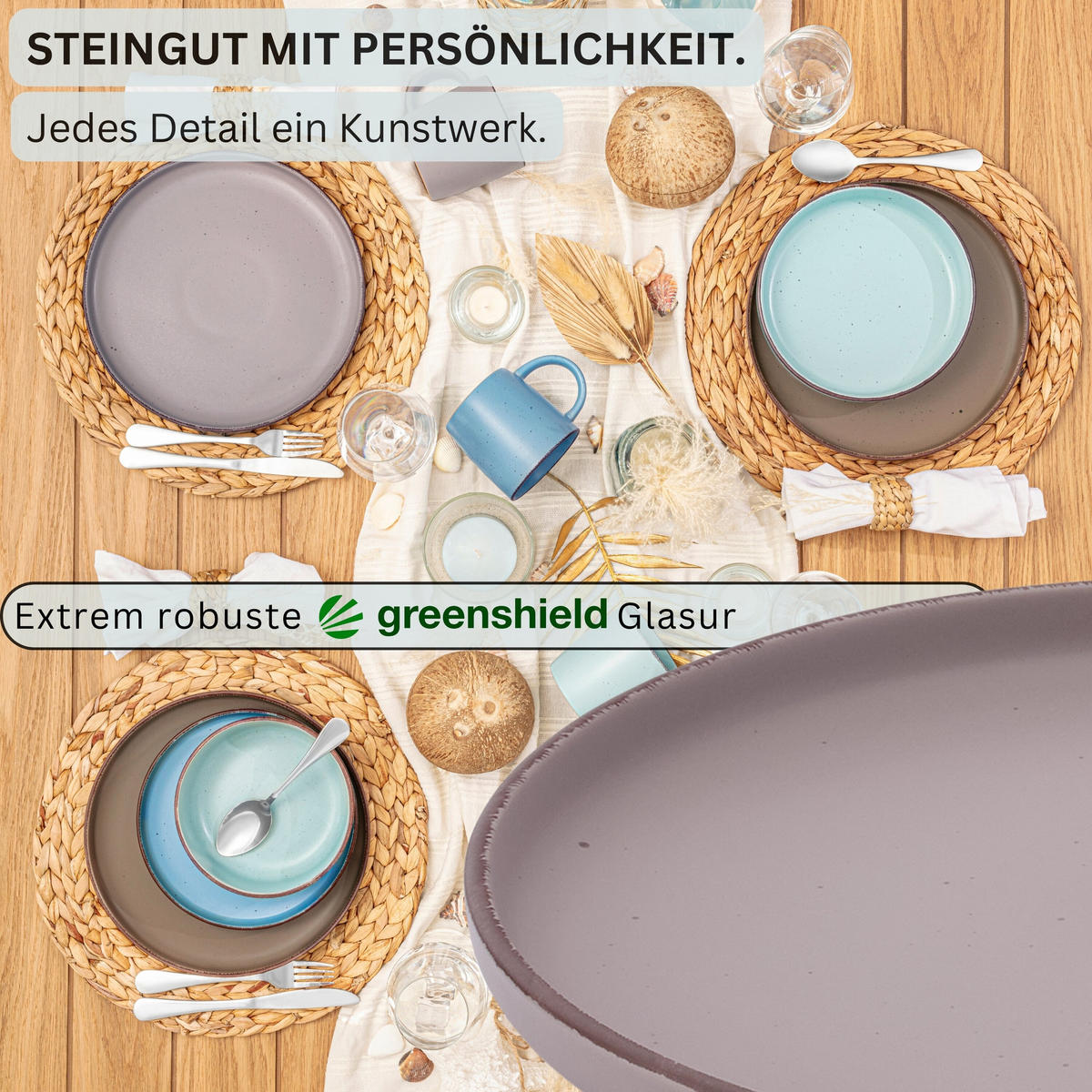 SPEISETELLER BOMBAY MEERESBODEN - 4 teilig aus Steingut - Blau/Braun, Stein (27cm) - Sänger