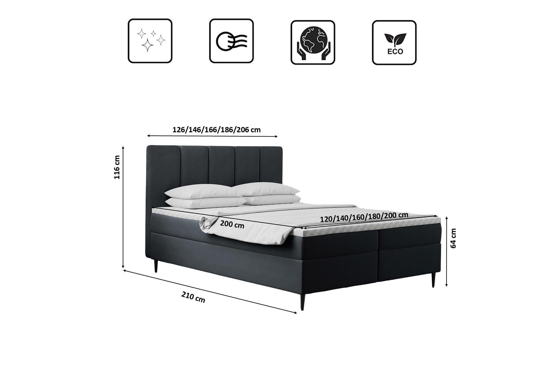 Thumbnail - Kaiser Möbel Boxbett, Dunkelgrau, Textil, H3, Höhe ca. 20 cm, einzeln stellbar, eckig, 120x200 cm, Schlafzimmer, Betten,...