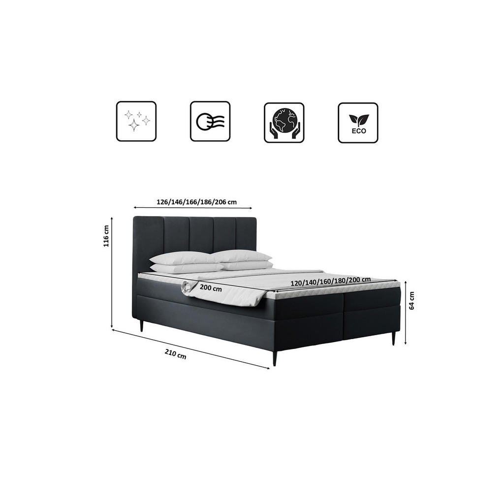 Thumbnail - Kaiser Möbel Boxbett, Dunkelgrau, Textil, H3, Höhe ca. 20 cm, einzeln stellbar, eckig, 160x200 cm, Schlafzimmer, Betten,...