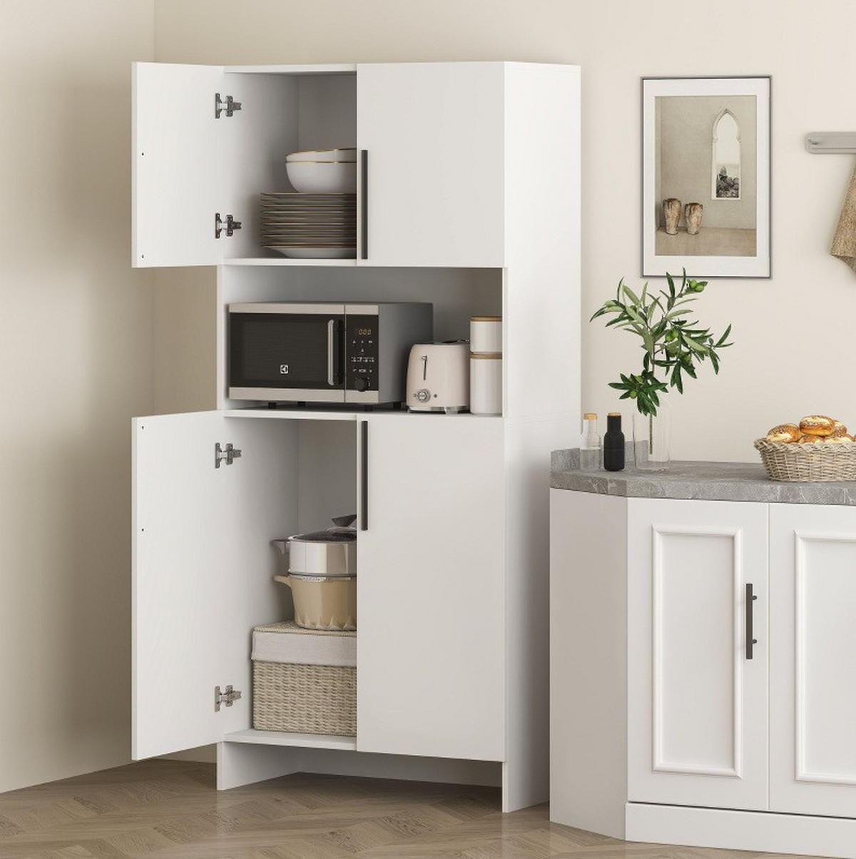 BUFFET 79/175/40 cm Weiß aus Holz mit Kippschutz - Weiß, Holz (40/175/79cm) - OKMYHOME