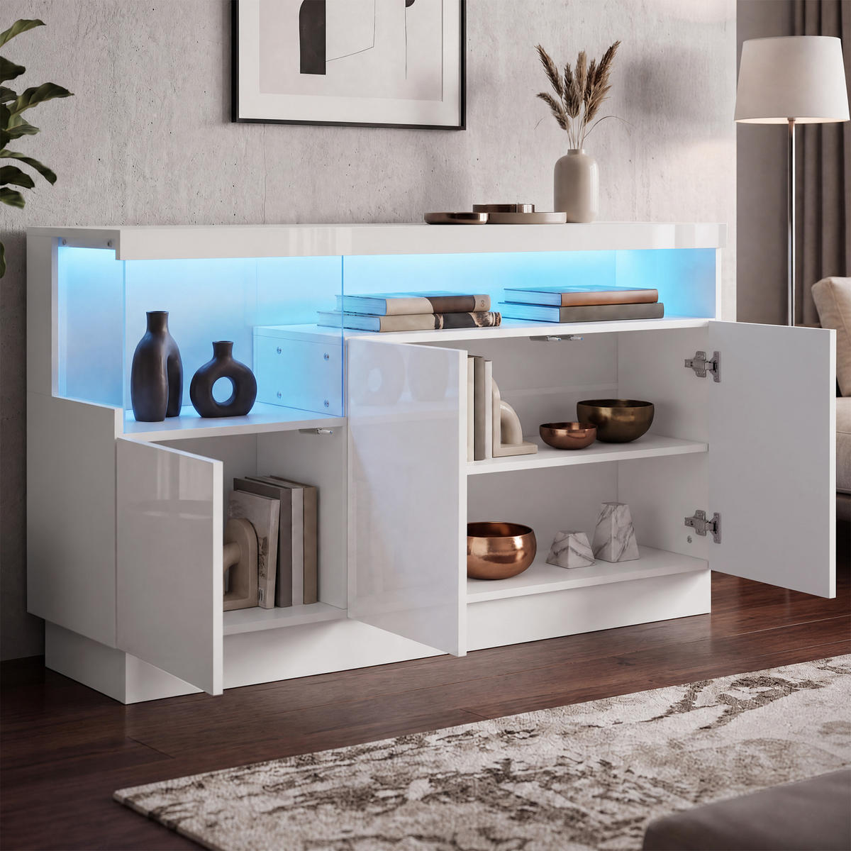 SIDEBOARD LED APP Acrylfach Aufbewahrungsschrank Modern Weiß - Weiß, Holzwerkstoff (140/80/36cm) - FLIEKS