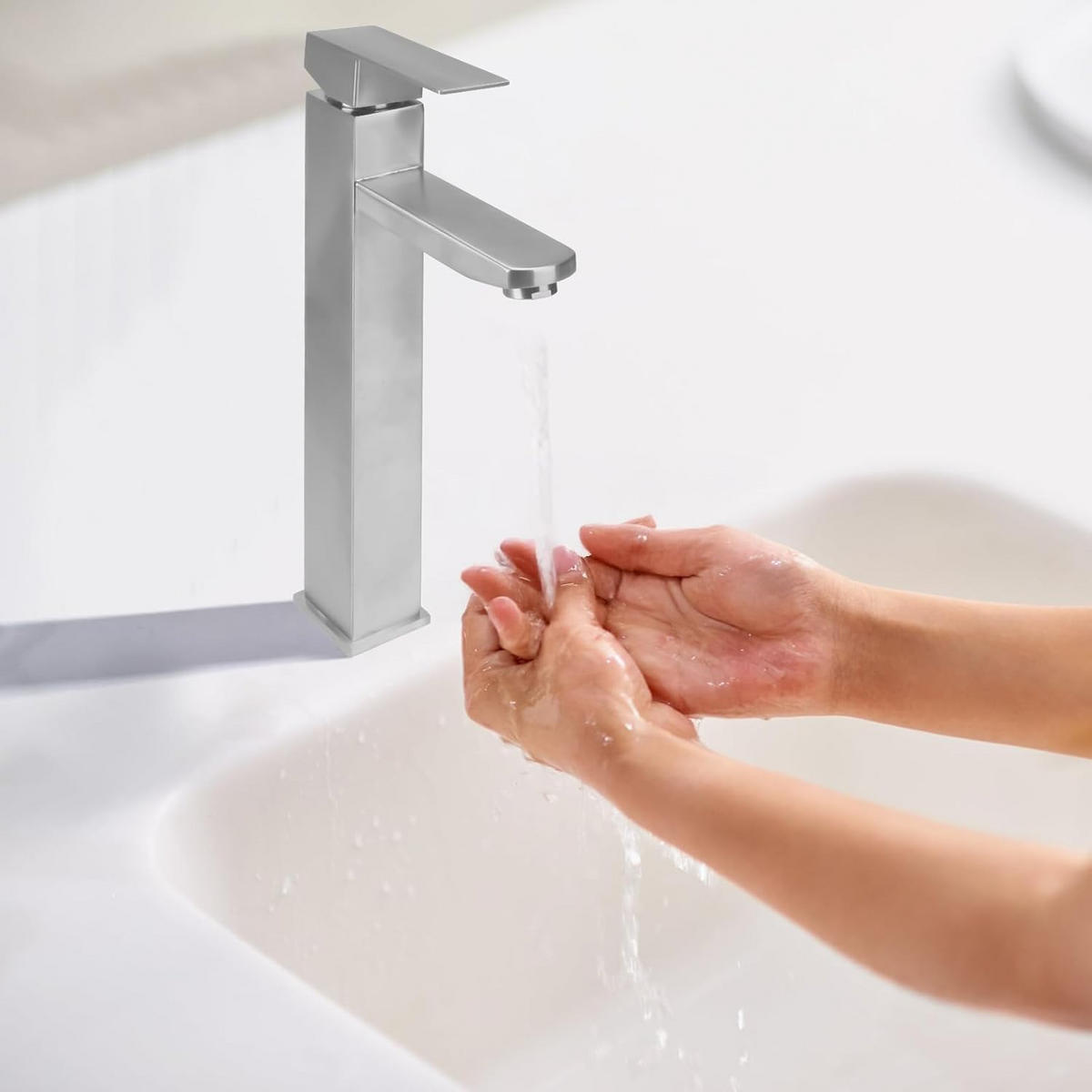 BADEZIMMERARMATUR mit 60 cm Zulaufrohr, 190 x 168 mm, silber. - Silberfarben, Metall (25/7/19cm) - Vallsero