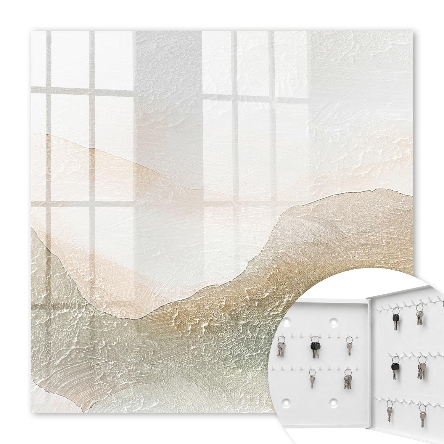 SCHLÜSSELBOX Weiß 30x30 cm – Türöffnung nach rechts - Harmonie der Natur - Beige, Metall (30/30/5cm) - TULUP