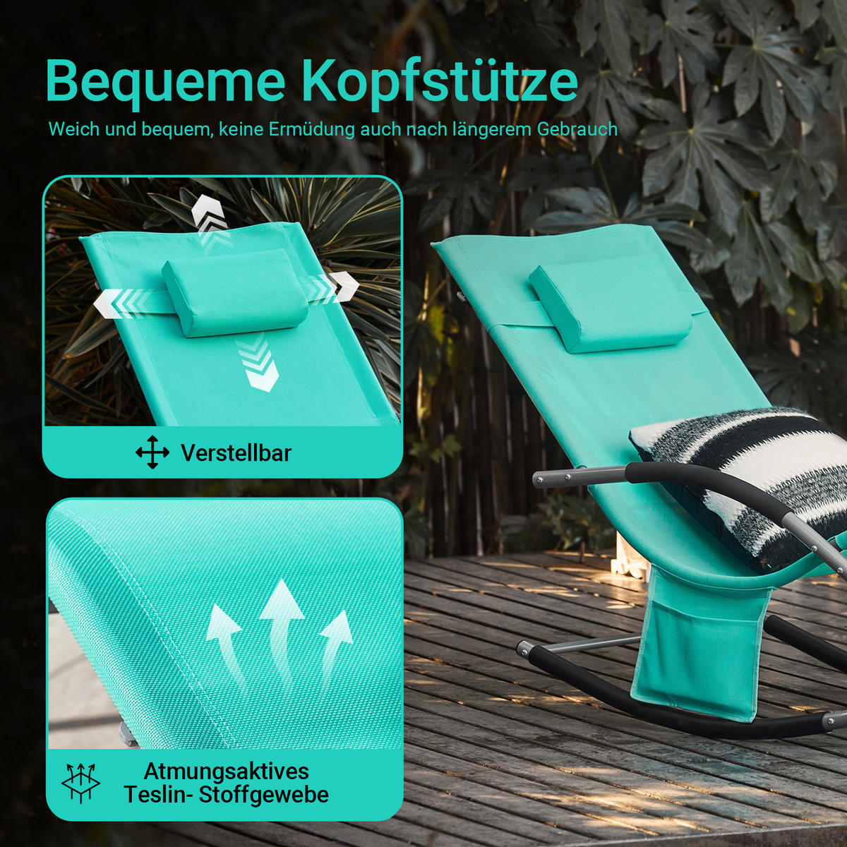 SONNENLIEGE Helltürkis - Hellblau, Metall (63/83/150cm) - SoBuy
