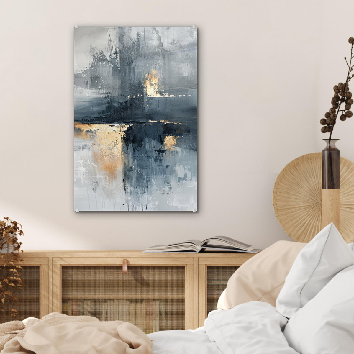 ACRYLGLASBILD Kunst - Grau - Gold - Abstrakt 40x60 cm - Dunkelgrau, Glas (40/60cm) - MuchoWow