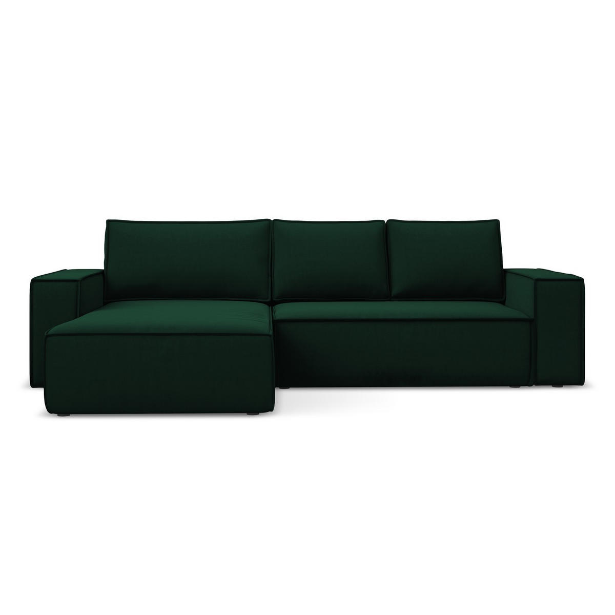 ECKSOFA mit Schlaffunktion Samt Stoff Grün - Dunkelgrün/Schwarz, Kunststoff/Textil (185/290cm) - LaMiaSofa