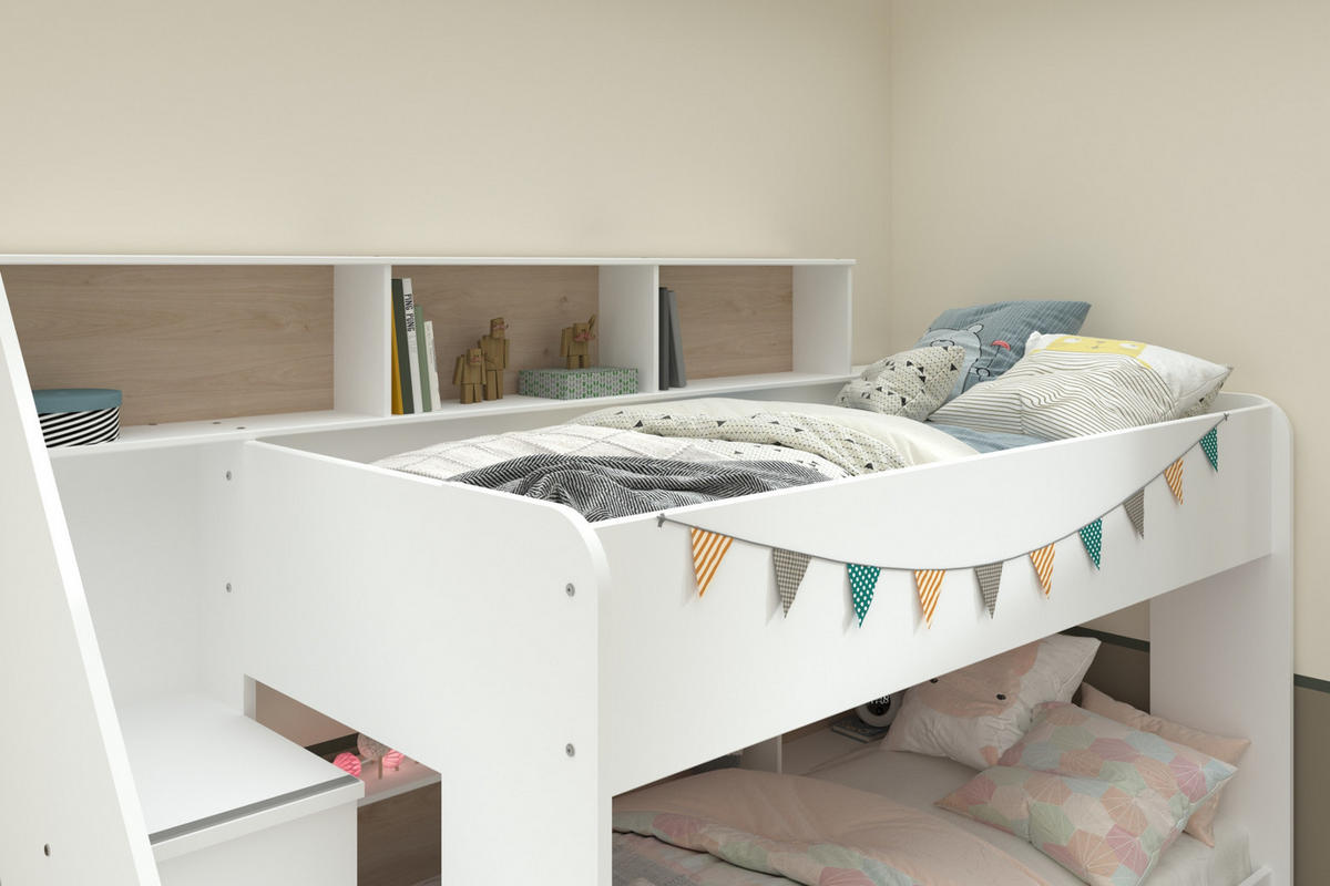 ETAGENBETT 2x Bett je 90 x 200 cm Lattenrost und Stauraum - Weiß, Holz/Holzwerkstoff (90/200cm) - Parisot Meuble