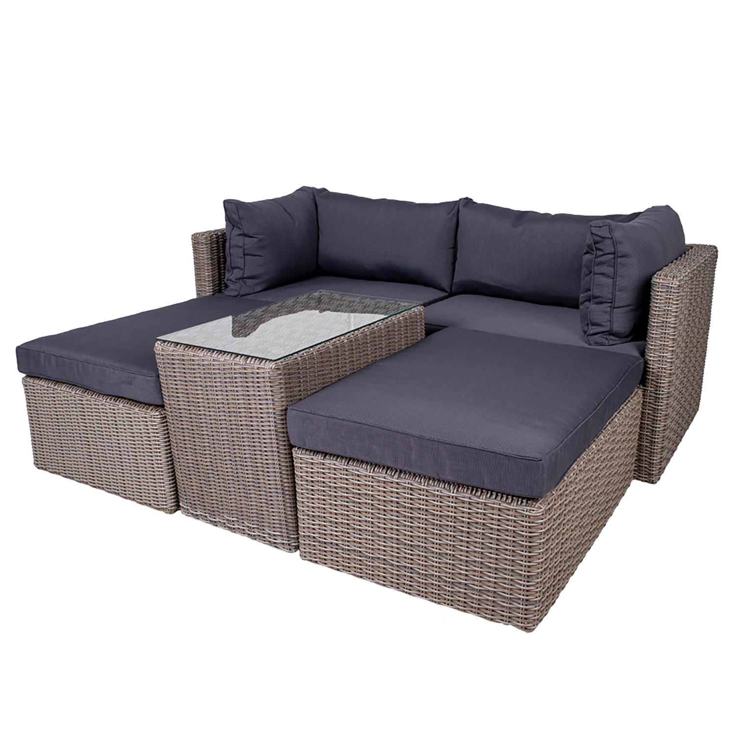 LOUNGESET - 5-teilig - Aluminium / Polypropylen - Grau - Grau, Kunststoff/Textil - home24
