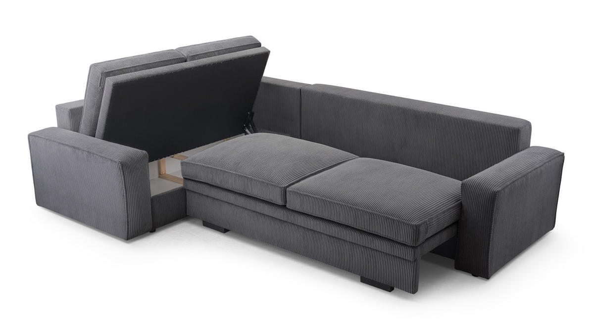ECKSOFA L Form Treville DunkelGrau 296/196/94 cm – Links, mit Bettkasten und Schlaffunktion - Dunkelgrau/Schwarz, Kunststoff/Textil (196/296cm) - AX Living