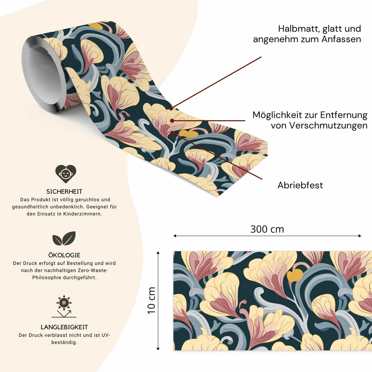 TAPETENBORDÜRE selbstklebend BLUMEN moderne Muster Abstraktion - Blau/Schwarz, Papier (10/300/300cm) - Muralo