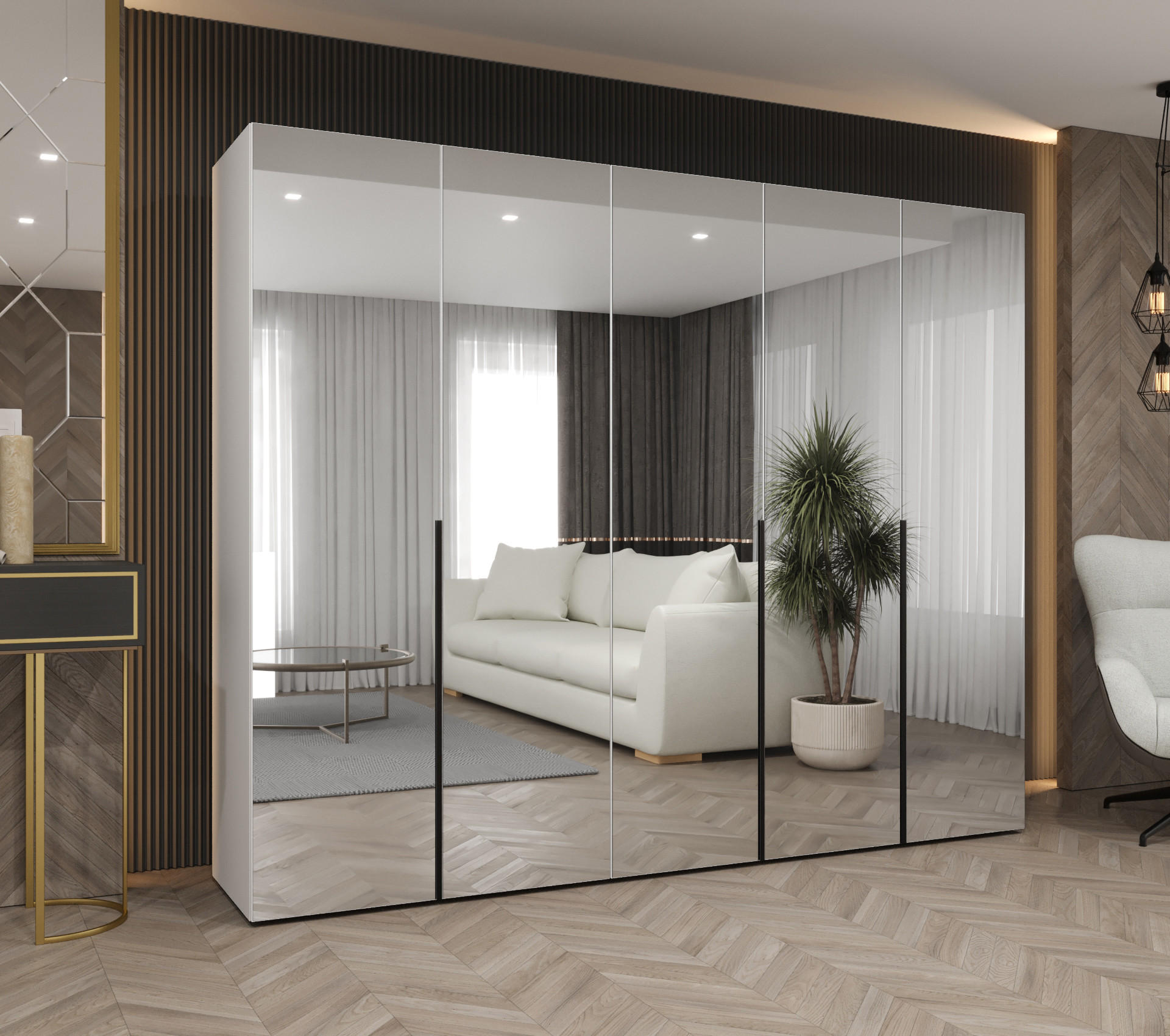 DREHTÜRENSCHRANK 202/250/52 5-türig - Schwarz/Weiß, Holz (250/202/52cm) - Abiks Möbel