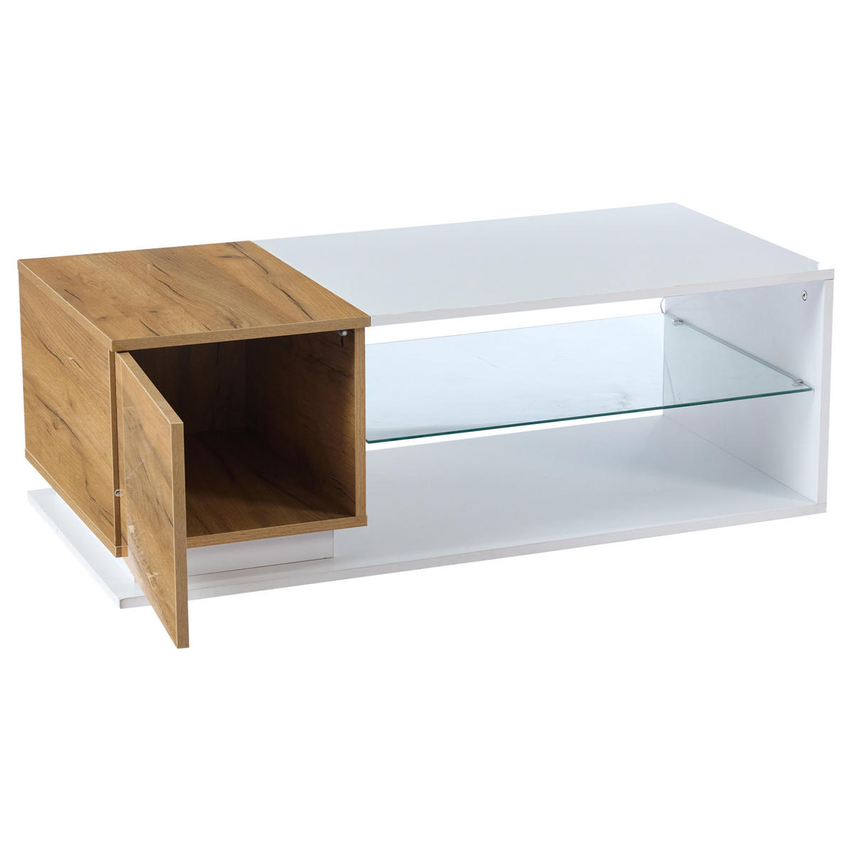 KLUBSKA miza, 105/50/36 cm, bela/hrastova barva, z LED osvetlitvijo in prostorom za shranjevanje - bela, leseni material (105/50/36cm) - BEAOK