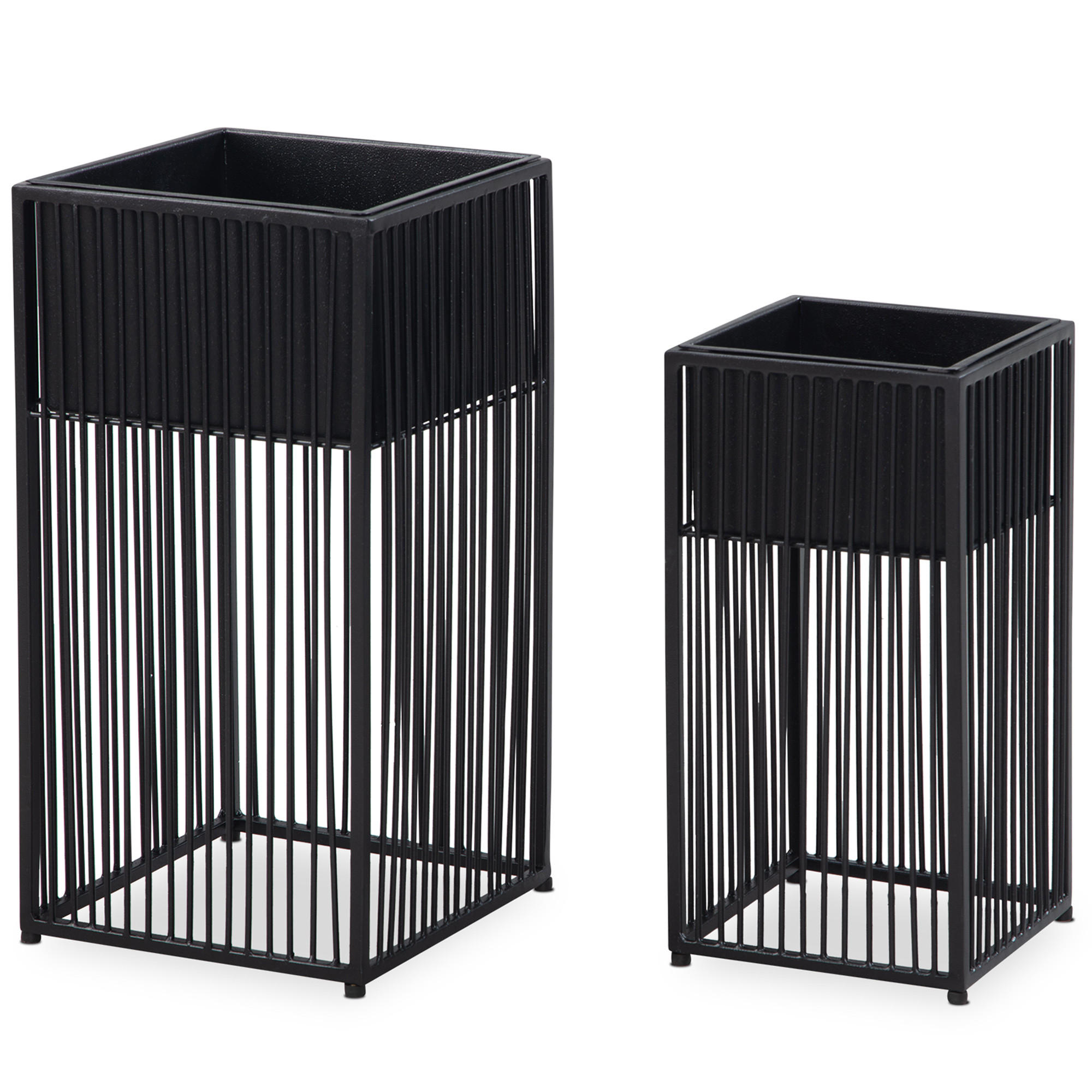 PFLANZKÜBEL 2er Set Metall Schwarz mit Gestell quadratisch - Schwarz, Metall (22/50cm) - KADIMA DESIGN