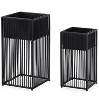 PFLANZKÜBEL 2er Set Metall Schwarz mit Gestell quadratisch - Schwarz, Metall (22/50cm) - KADIMA DESIGN