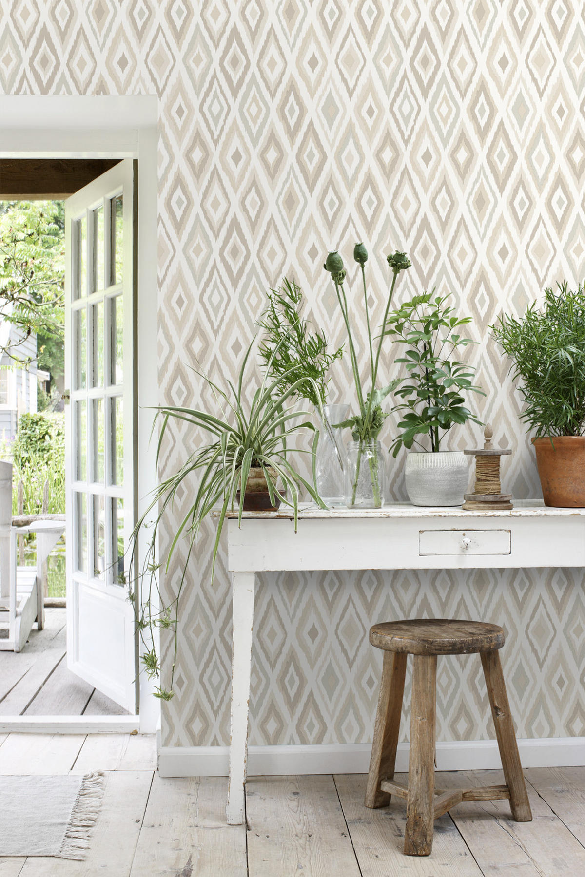 TAPETE Ikat-Motiv 53 cm x 10.05 m - Beige, Papier (53/1000cm) - ESTAhome