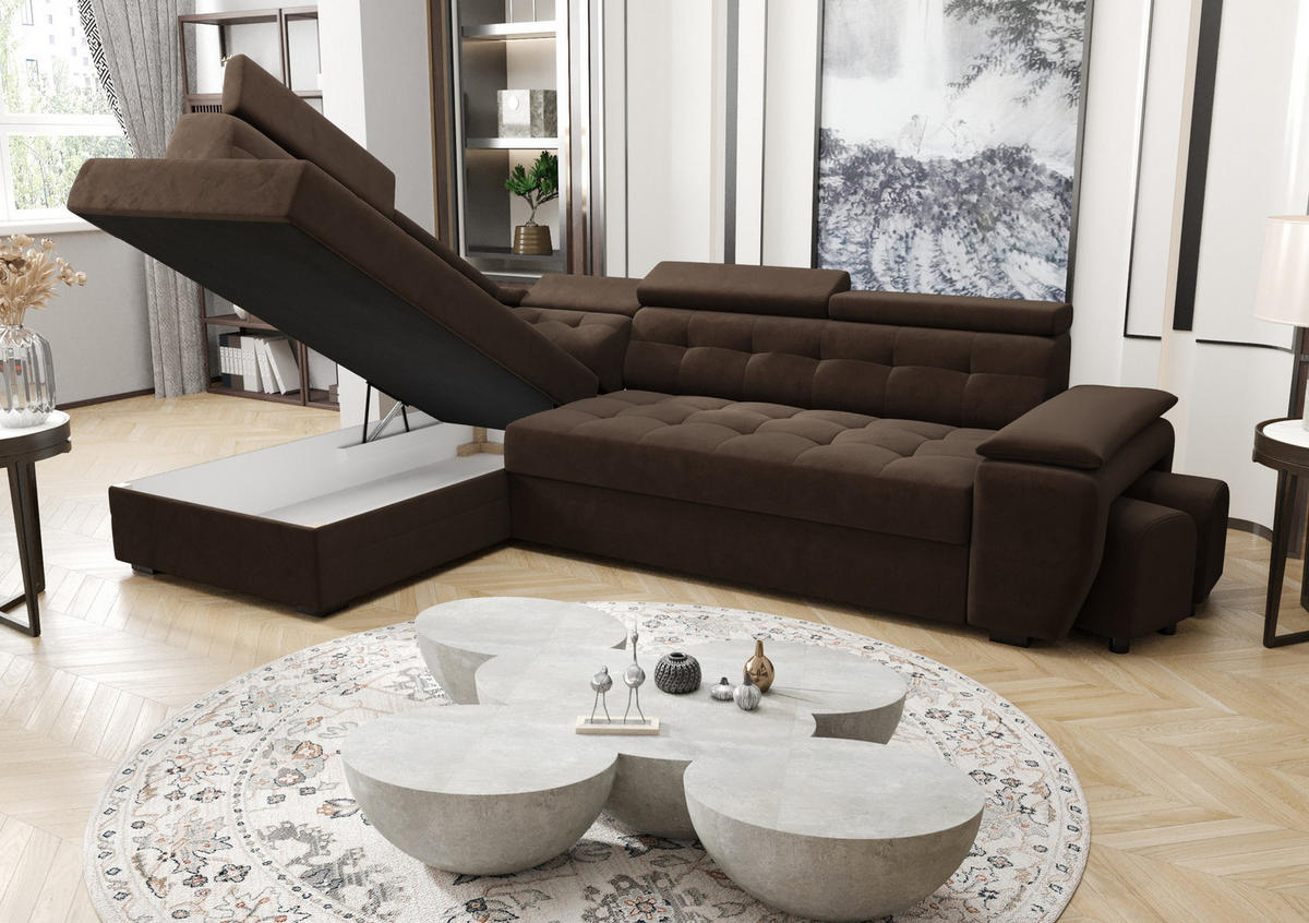 ECKSOFA KONGO RBN15, Eckcouch in L-Form mit Schlaffunktion, Farbe: Weiß, Kunstleder, Ottomane Links - Weiß, Textil (277/180cm) - O-Sofa