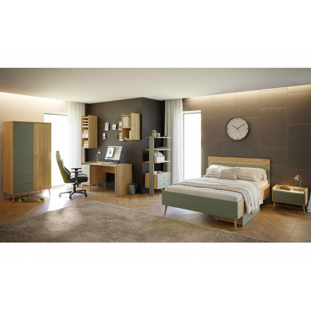 SCHREIBTISCH Salbei,Mauvella Eiche 140/78/60 cm - Salbeigrün, Holzwerkstoff (60/140/78cm) - Forte Möbel