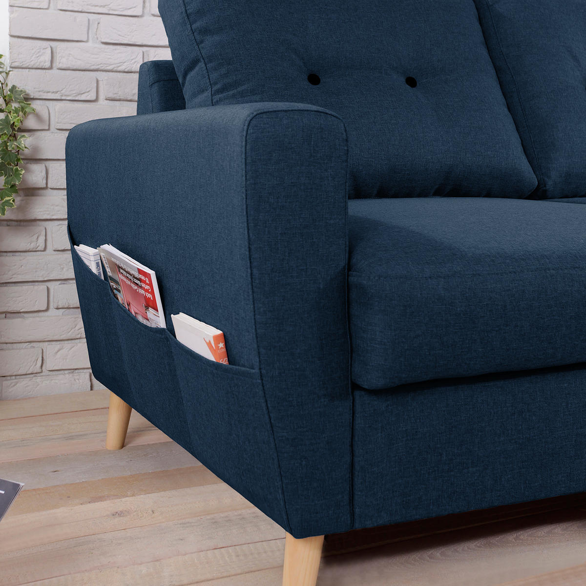 ECKSOFA mit Ottomane - Webstoff - Hellbraun/Blau, Holz/Textil (230/200cm) - home24