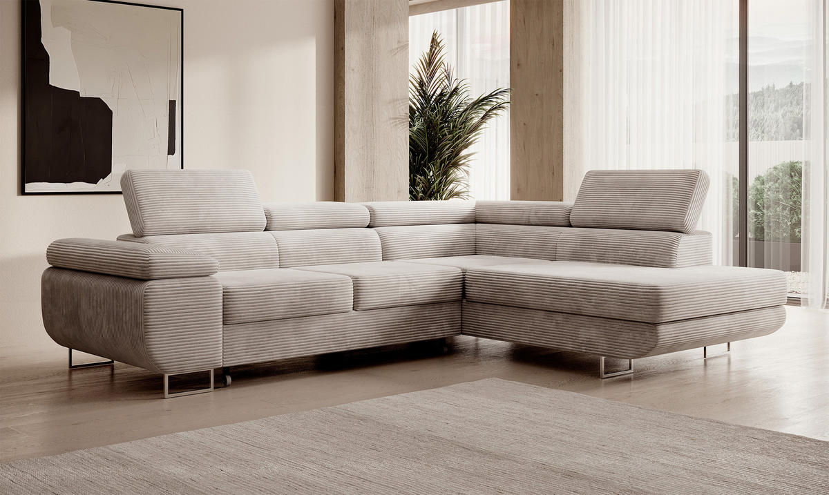 ECKSOFA Stevil Graubeige Cordbezug - Greige/Silberfarben, Textil/Metall (275/203cm) - Selsey