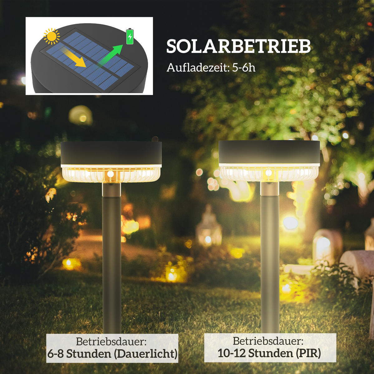 GARTENLATERNE, Schwarz, PC, ABS - Schwarz, Kunststoff (13/13/39.5cm) - Outsunny