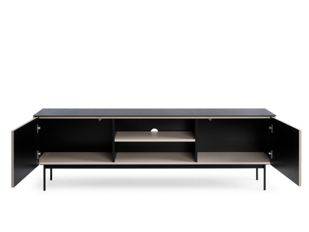 RTV-SCHRANK Rita Kaschmir, zweitürige TV-Tisch mit LED beleuchtung - Kaschmir/Schwarz, Holzwerkstoff (180/57/39cm) - Bettso