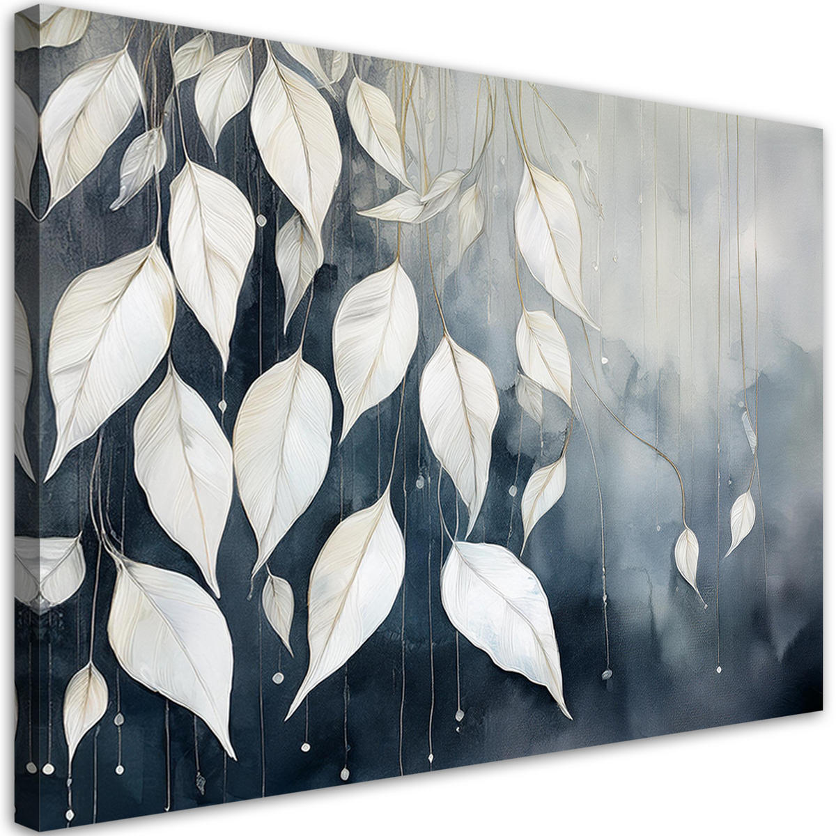 WANDBILD graue blätter abstraktion - Weiß, Textil (60/40cm) - Feeby