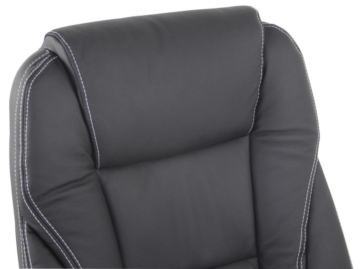 CHEFSESSEL Echtleder Schwarz - Chromfarben/Schwarz, Leder/Metall (69/118/64cm) - CLP