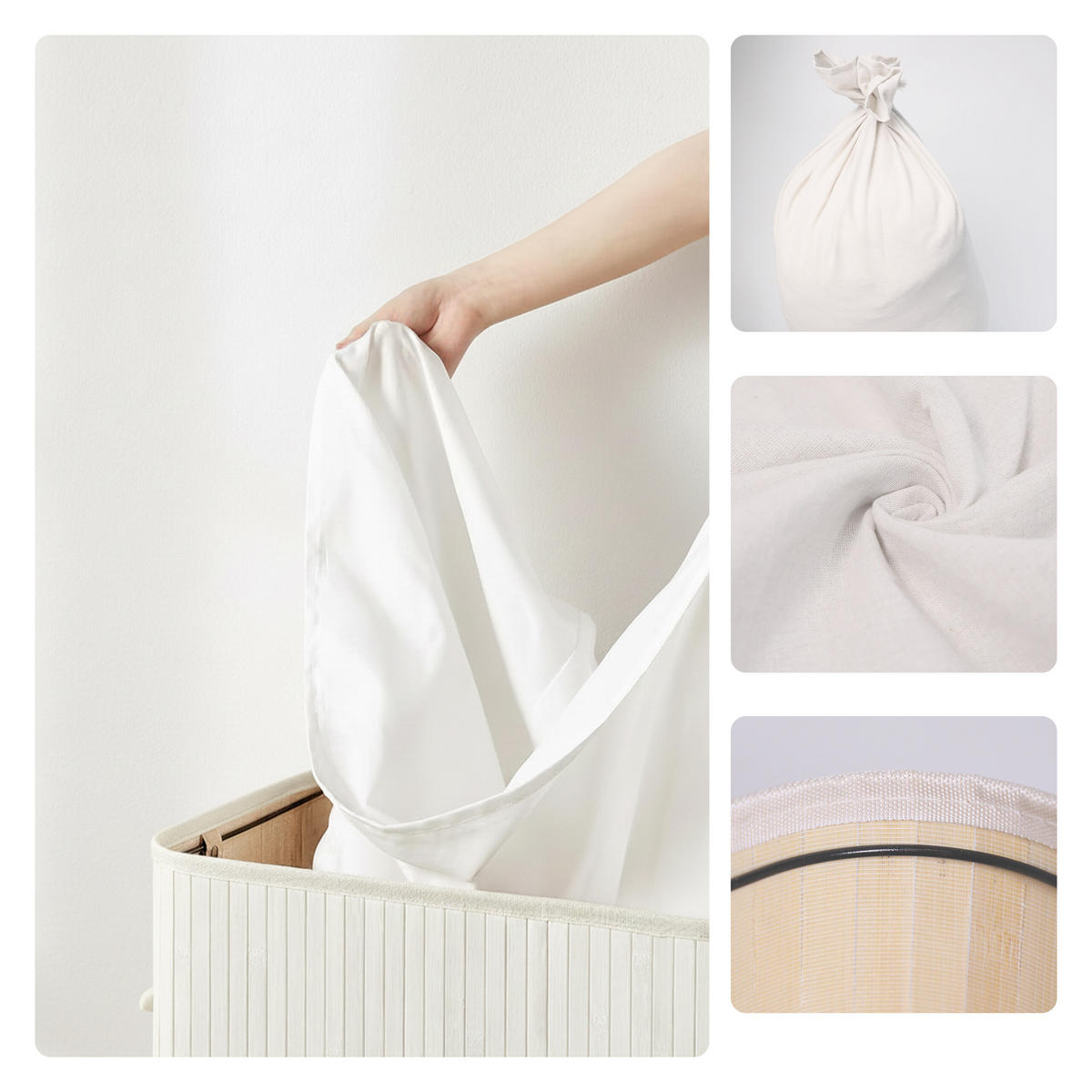 KÔŠ na prádlo - biela, drevo/textil (41.5/61/61.5cm) - Relaxdays