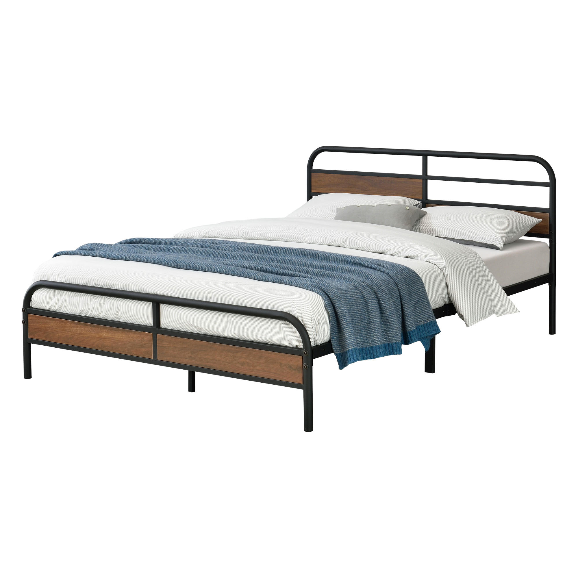 METALLBETT Aarau - Walnussfarben/Schwarz, Metall (140/200cm) - [en.casa]
