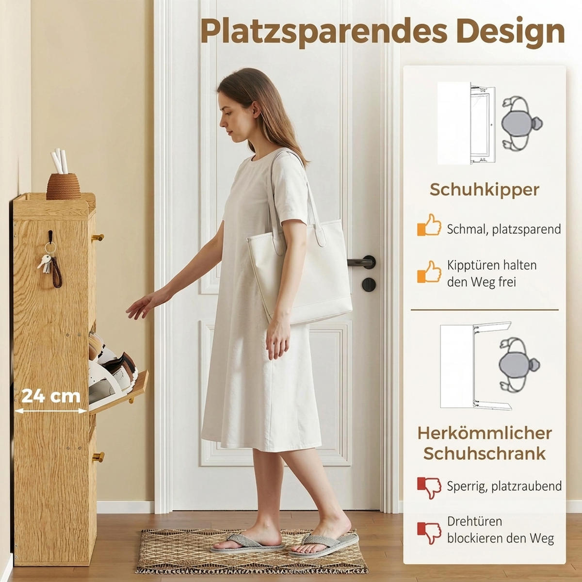 SCHUHSCHRANK MDF Hellbraun - Hellbraun, Holzwerkstoff/Metall (24/117.5/80cm) - HOMCOM