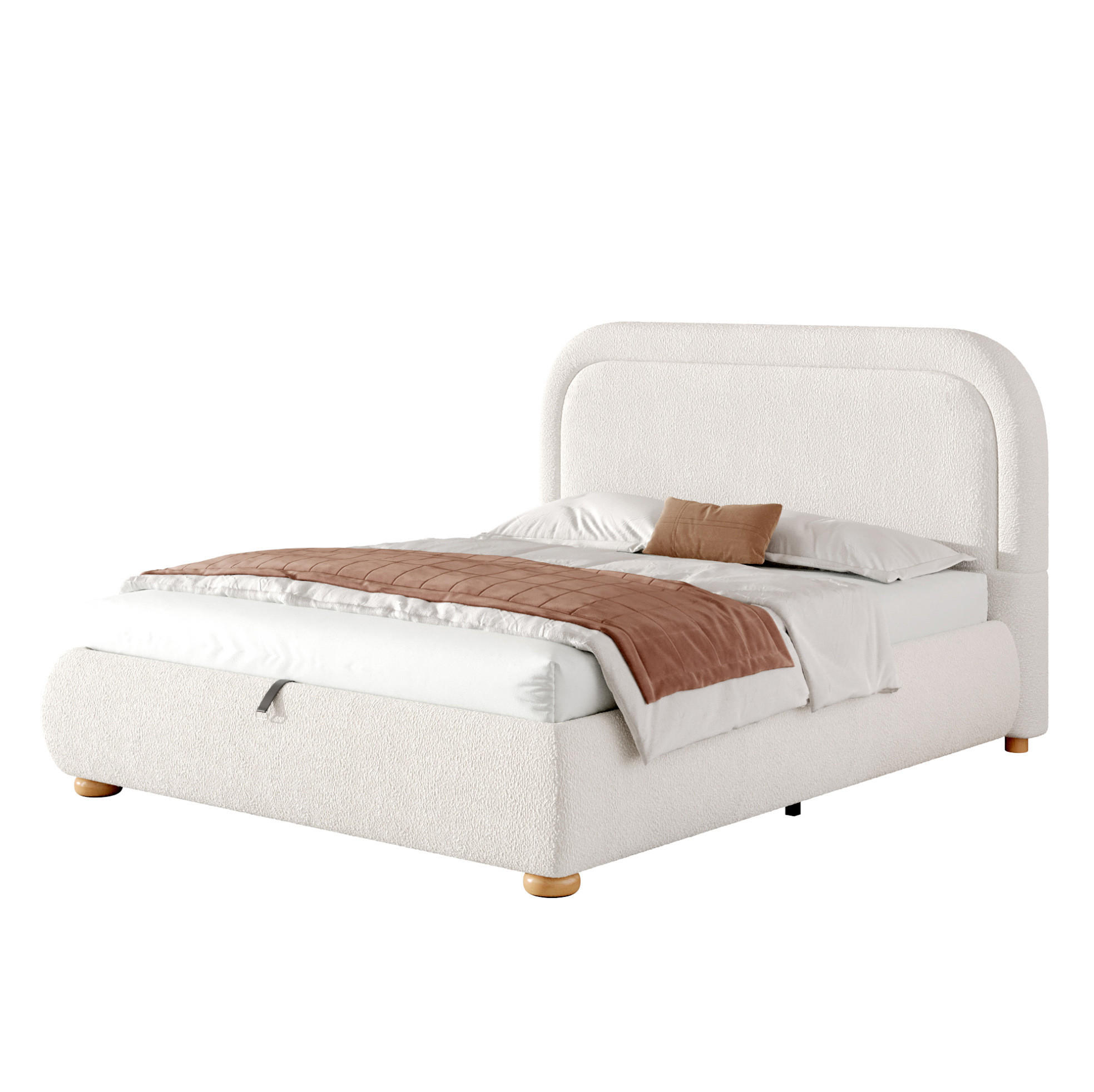 TAPECIRANI krevet od bouclé tkanine 160x200 cm bijela s hidrauličnim spremištem i podnicom - bijela, tekstil (160/200cm) - Modfu