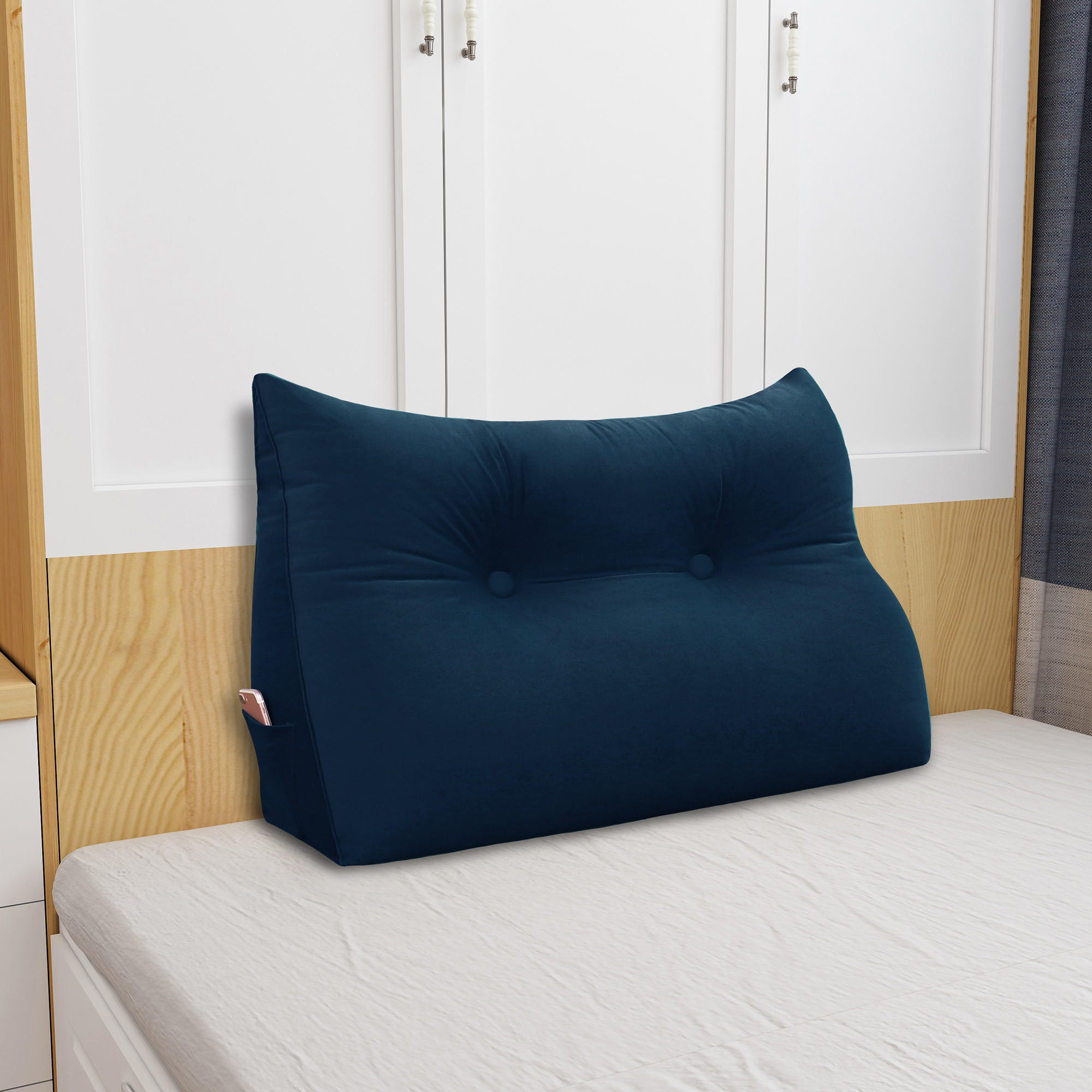 LESEKISSEN für Bett Samt Blau 60 cm - Blau, Textil (50/60cm) - Vercart