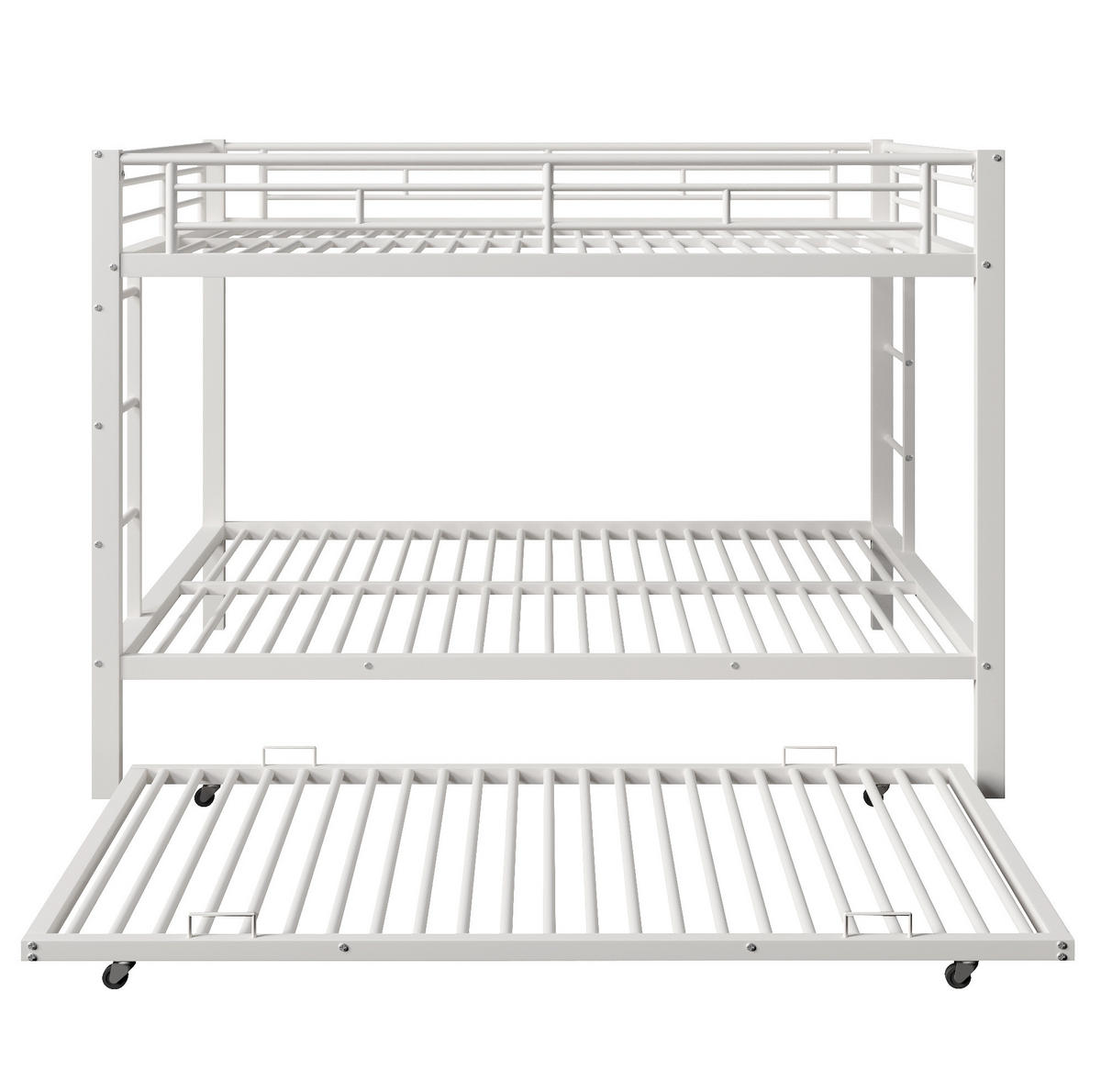 ETAGENBETT 140/200 cm mit Ausziehbett, hohem Geländer und Metallrahmen, Weiß - Weiß, Metall (140/200cm) - Redom