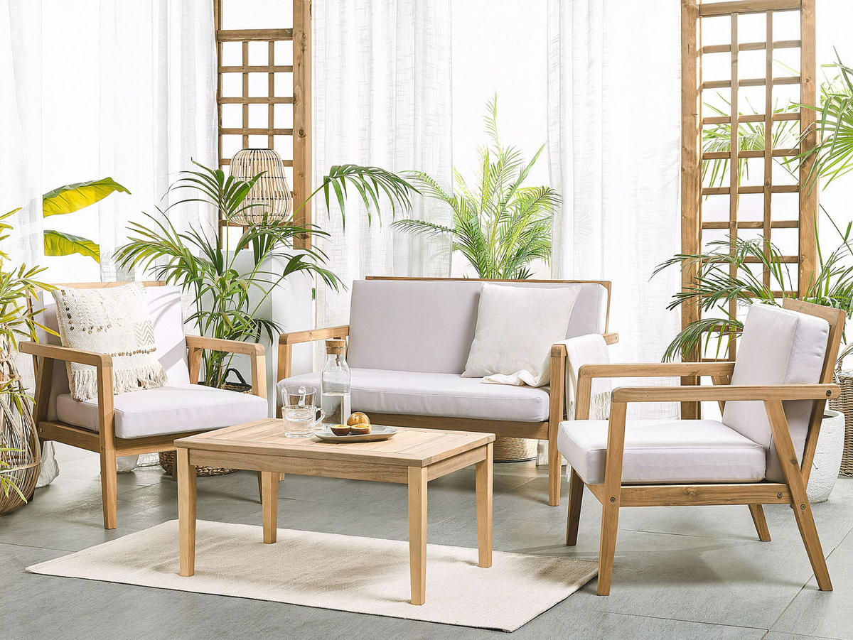 LOUNGE SET 4-Sitzer Hellbraun Auflagen grau Pallano - Hellbraun/Grau, Holz - Beliani
