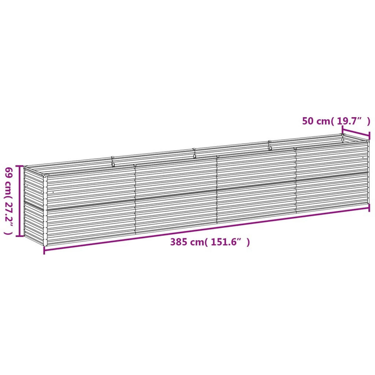 HOCHBEET aus Cortenstahl AKSEL | unten offen | 385x50x69cm - Braun, Metall (385/69/50cm) - DELUKE