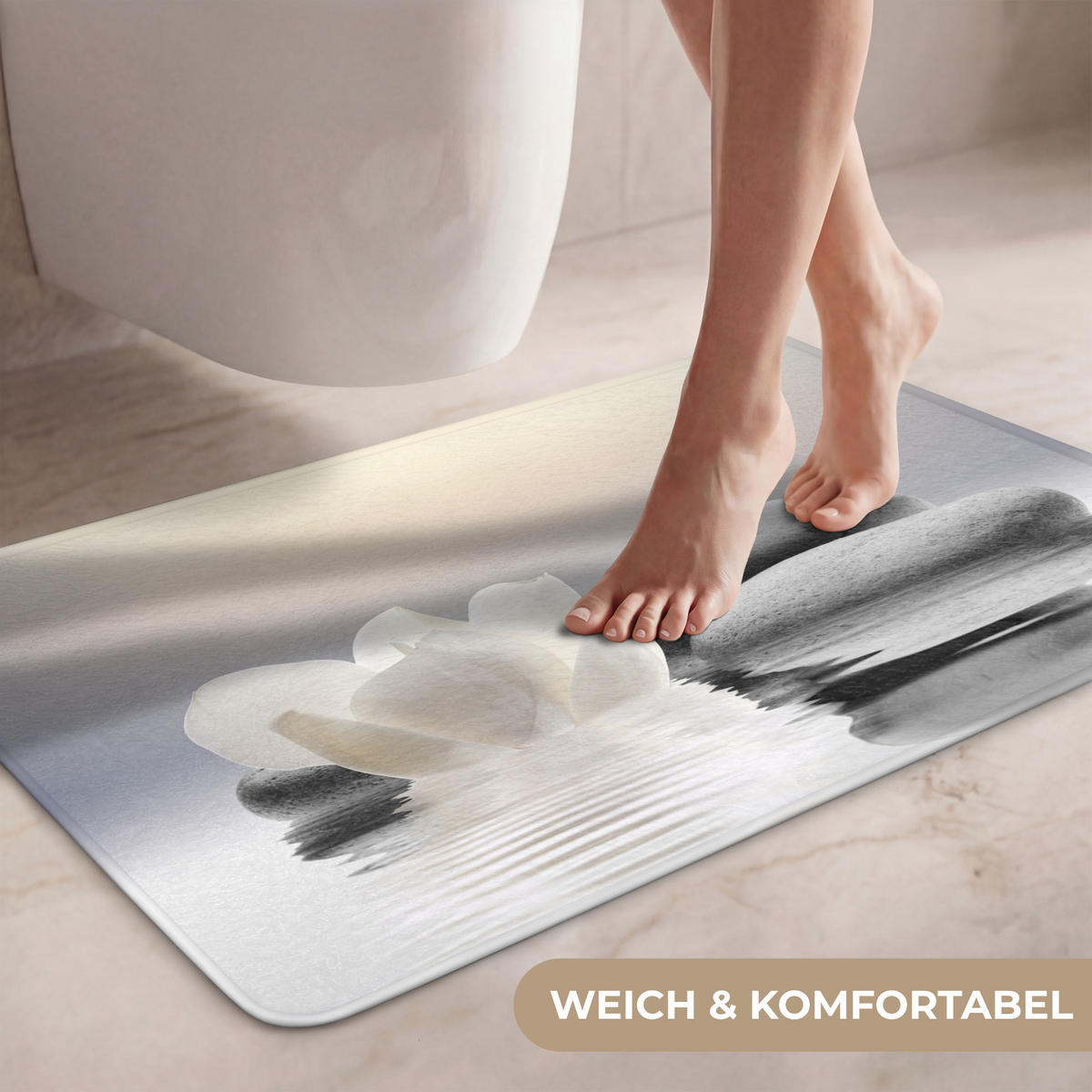 WC PŘEDLOŽKA Kameny - Lotos - Bílý - Voda - Zen 80x50 cm - bílá, textil/plast (80/1cm) - OnlyWow