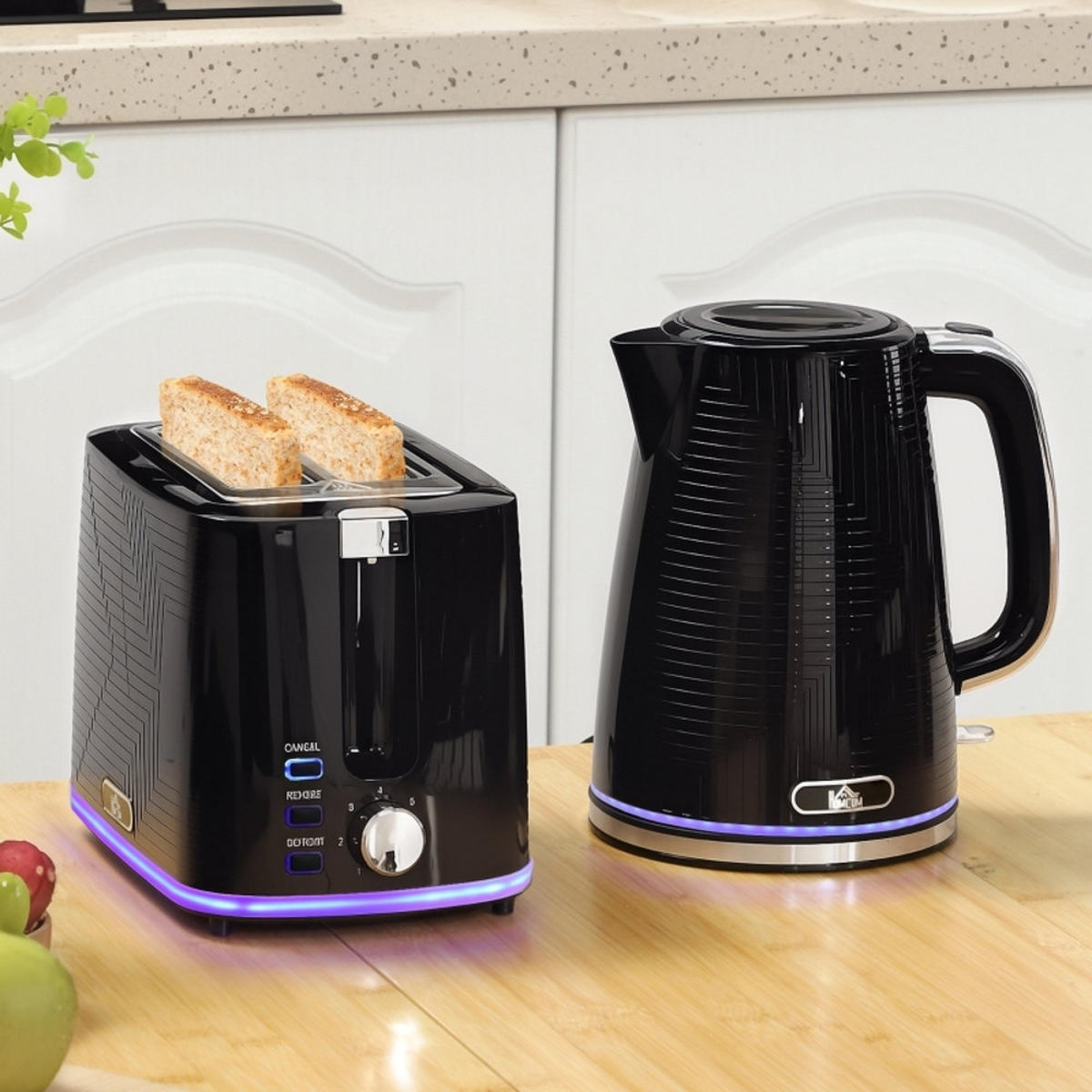 WASSERKOCHER-TOASTER SET 2200W Otter-Thermostat Schwarz 22,2/16,7/23,2 cm - Schwarz, Kunststoff (16.7/23.2/22.2cm) - Rolipo