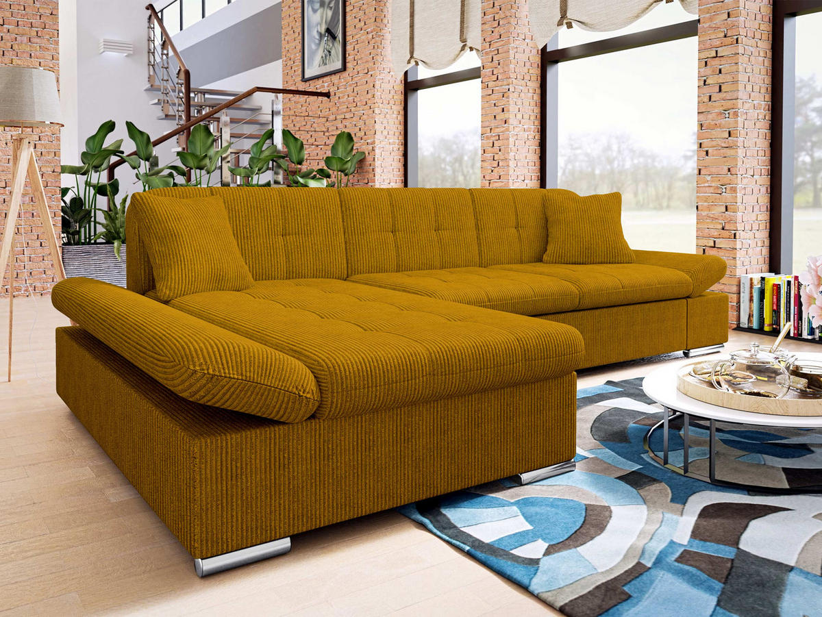 ECKSOFA Malwi Cord, Seite: Links - Bronzefarben, Holz/Textil (278/161cm) - MIRJAN24
