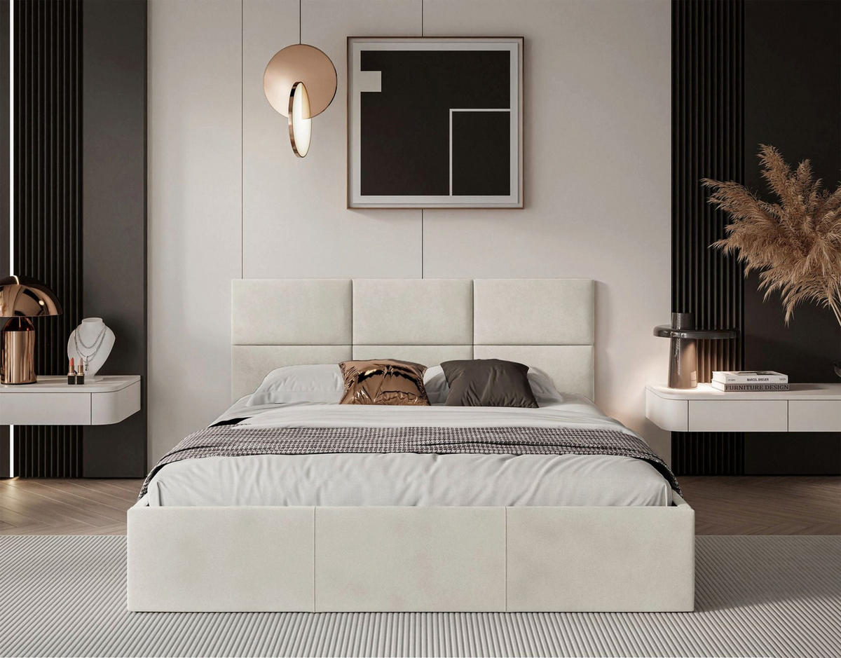 POLSTERBETT Nestio Creme Samt 140x200 cm - Creme, Kunststoff/Textil (140/200cm) - Selsey